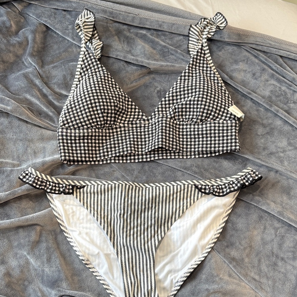 Aerie Black and White Textured Bikini